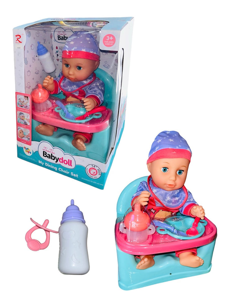 Muñeca bebé con comedor y accesorios