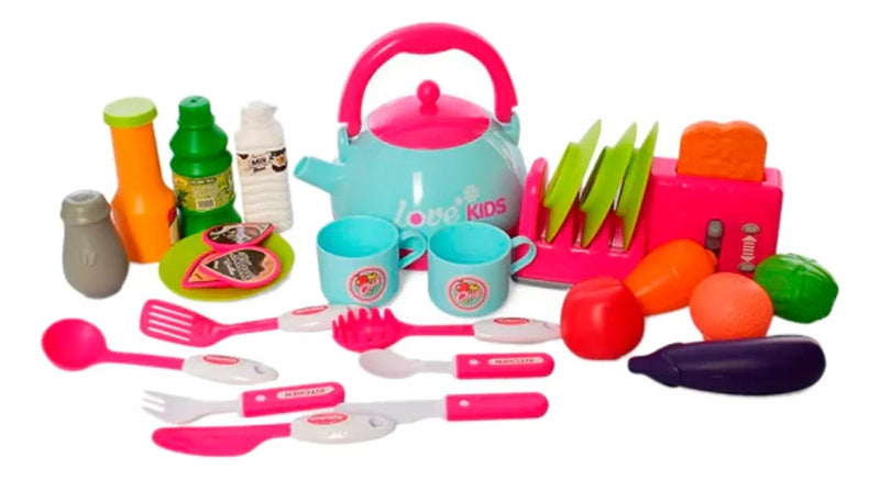 Cocina infantil con accesorios, luces y sonido, tetera con vapor