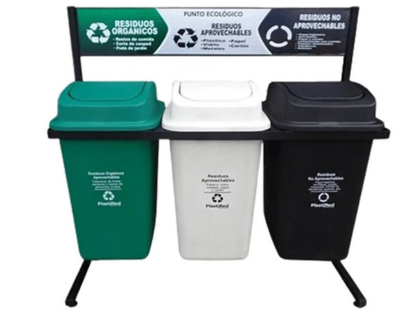 Punto ecológico de 3 puestos con vaivén Capacidad de 40 litros PLASTIRED