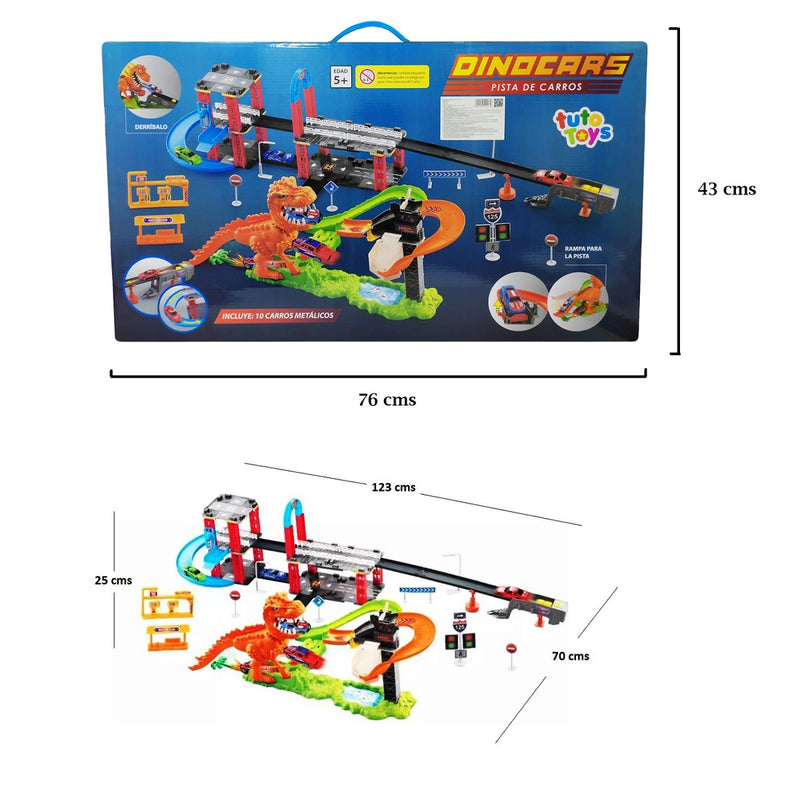 Pista Dinosaurio T-rex Hot Doble Lavado + 10 Carros