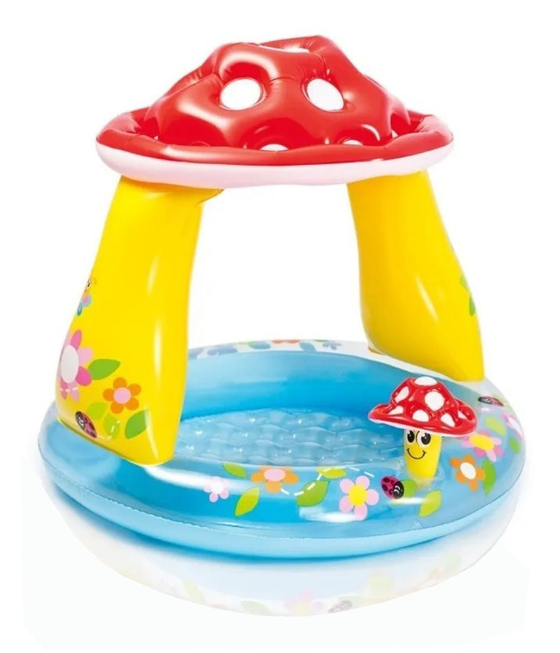 Piscina inflable con techo diseño hongo para bebé + inflador manual